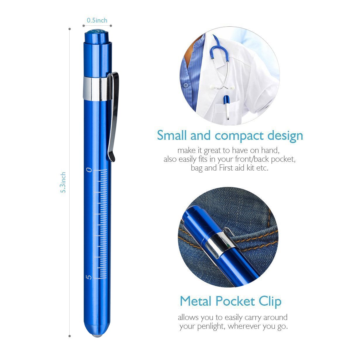 Escolite Nurse Penlight LED Medical Penlight Flashlight with Pupil Guage Reusable for Stethoscope Doctors Nurses Warm White Free Batteries