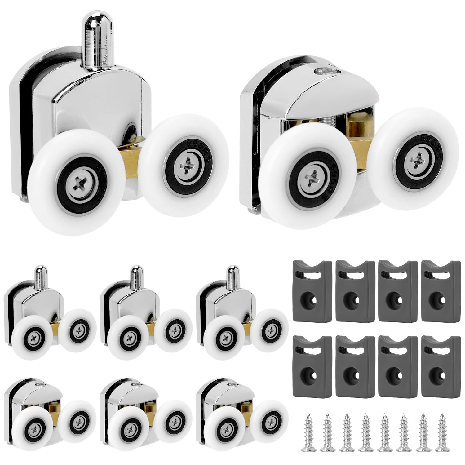 QWORK® 8 Pcs Shower Door Rollers 25mm, Sliding Shower Door Rollers, Stainless Steel & ABS Plastic, for 4-6 mm Glass Doors, 4 Top & 4 Bottom