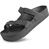 Weweya Womens Sandal with Arch Support - Adjustable Buckle Straps Beach Slides - Summer Lightweight Flip Flops Sandals