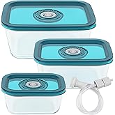 Avid Armor BPA-Free Borosilicate Glass Vacuum Containers, Set of 3 (12.5 oz, 23.7 oz, 38.9 oz) – Green SAN Lid with Date Coding, Works with Most Vacuum Sealers for Dry Goods & Marinating Includes Hose