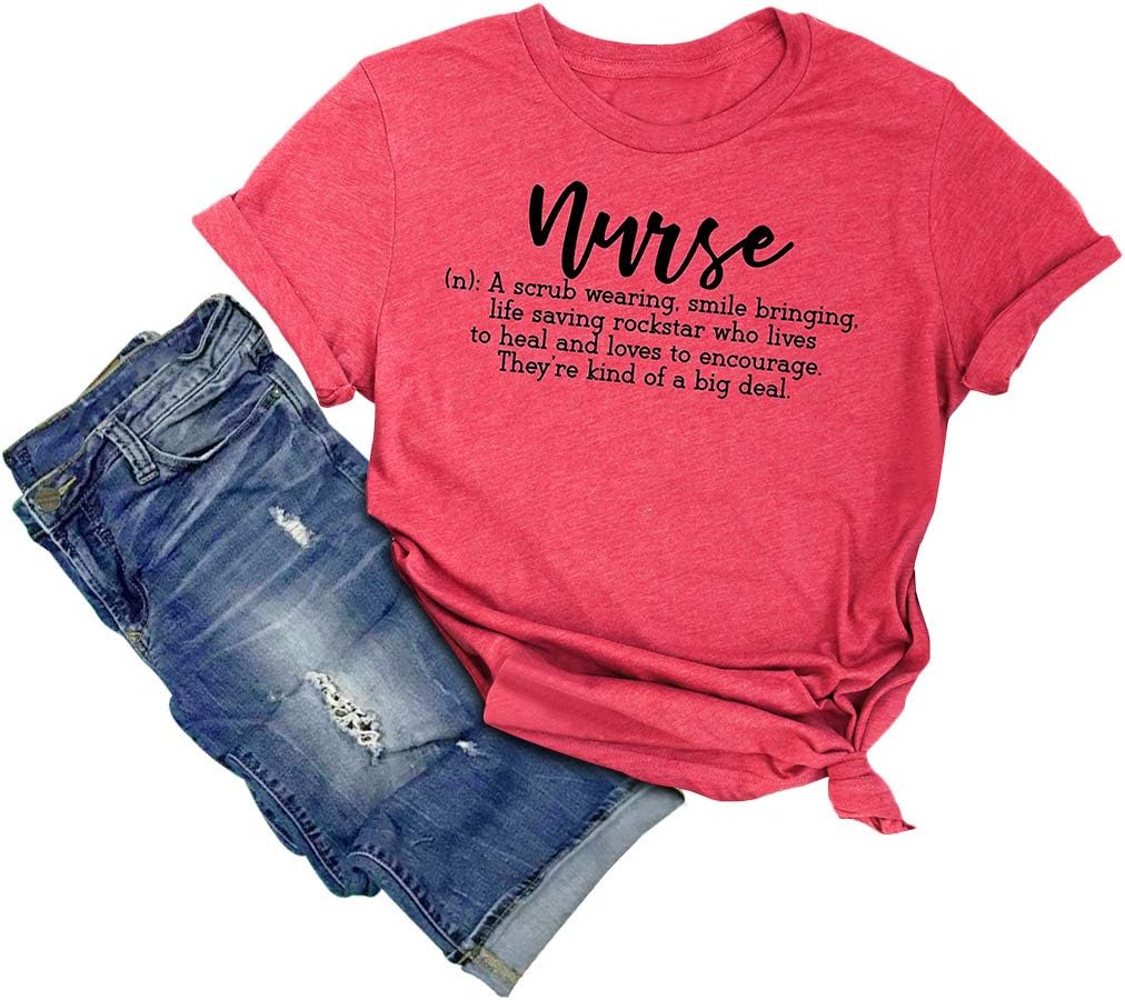HDLTE Women Nurse Shirt Casual Letter Printed Top Funny Short Sleeve Graphic Shirt for Nurse