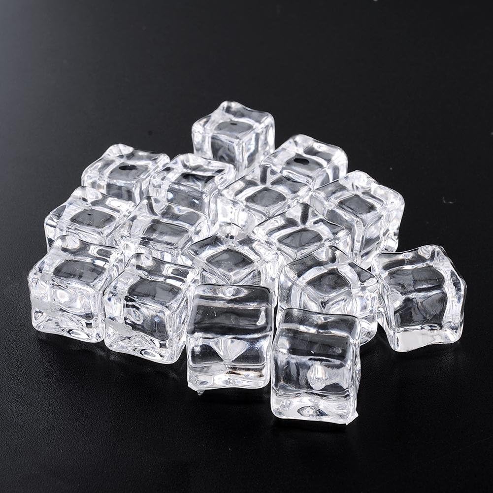 Kicode 16 Pack Acrylic Glass Luster Ice Cubes Square Shape Fake