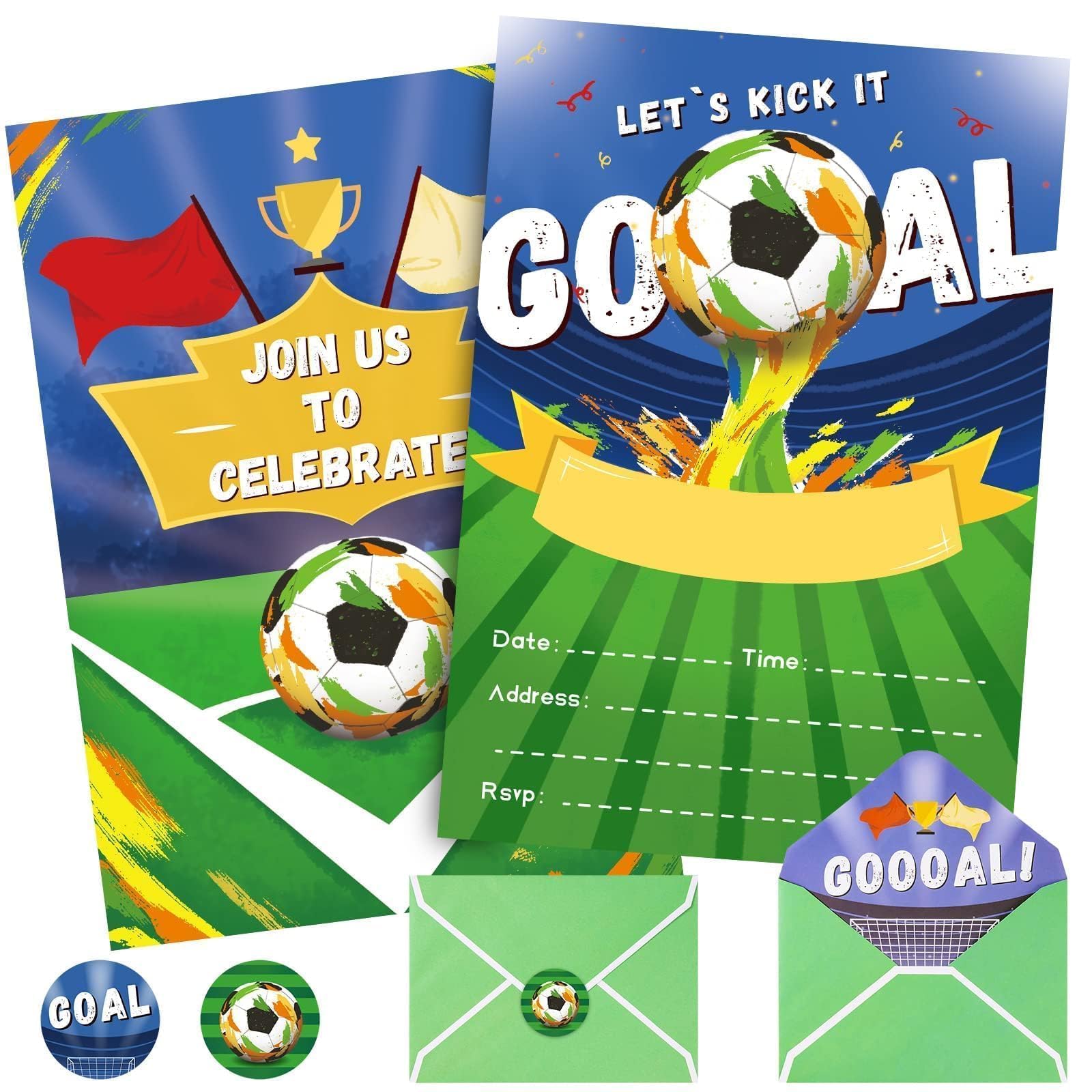 WERNNSAI Football Party Invitations - 24 Pack Football Themed invitation with Envelopes Stickers for Kids Boys Birthday Party Invites Sports Party Supplies Soccer Invite Cards Celebration