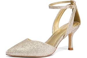 mysoft Women's Pumps Shoes Pointed Toe Kitten Low Heels Stiletto Ankle Strap Closed Toe Wedding Party Dress Sandals