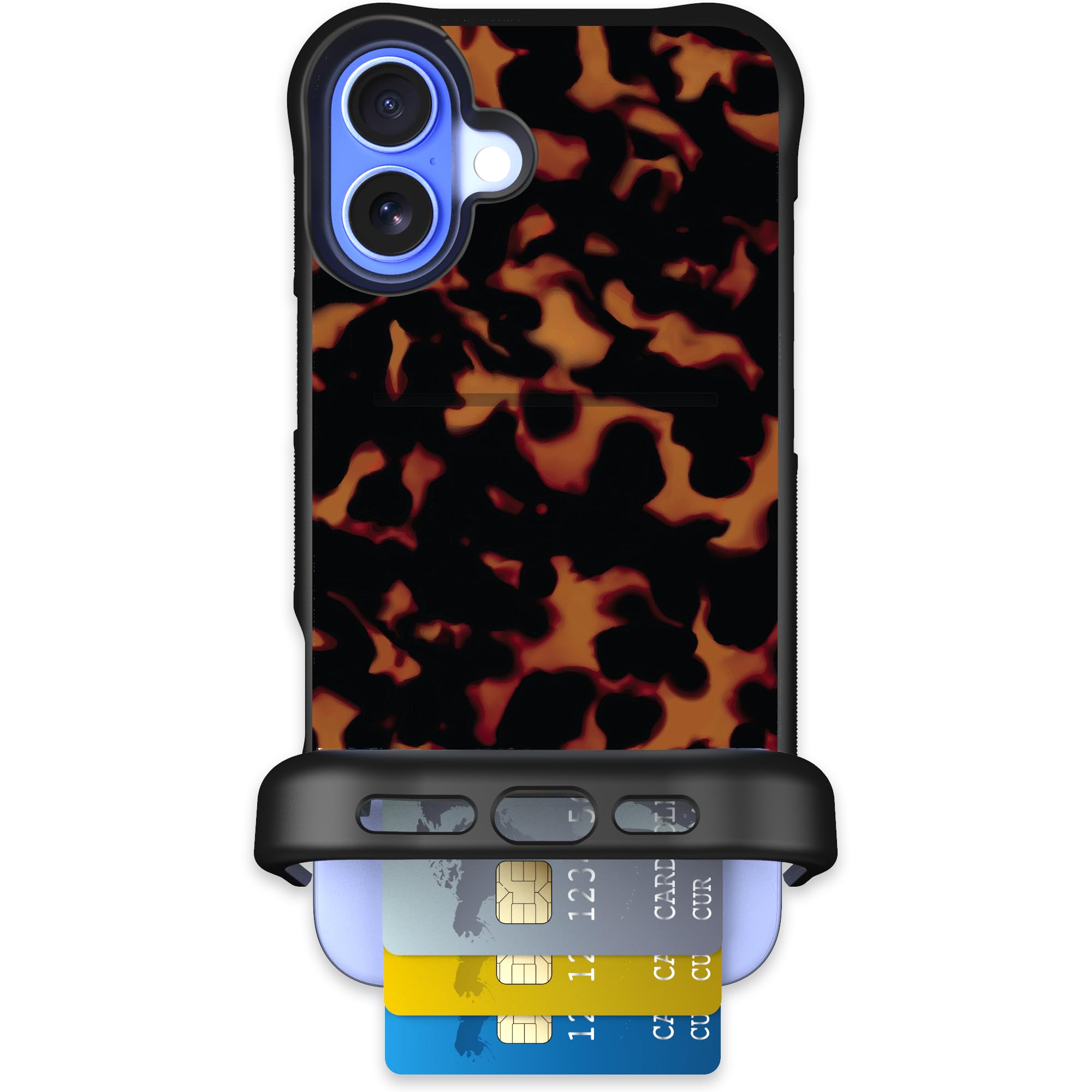Scooch for iPhone 16 Plus Case with Card Holder, Wingmate Wallet Case with Hidden Card Slot and RFID Protection, Holds 3 to 4 Cards, 10-Foot Drop Protection, Tortoise Shell