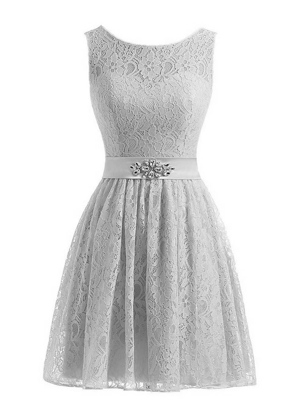 Elegant Wedding Grey Short Bridesmaid Evening Party Dresses