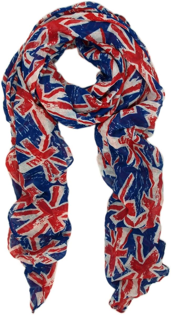 UK British Flag Union Jack Small Print Fashion Scarf, Blue at Amazon