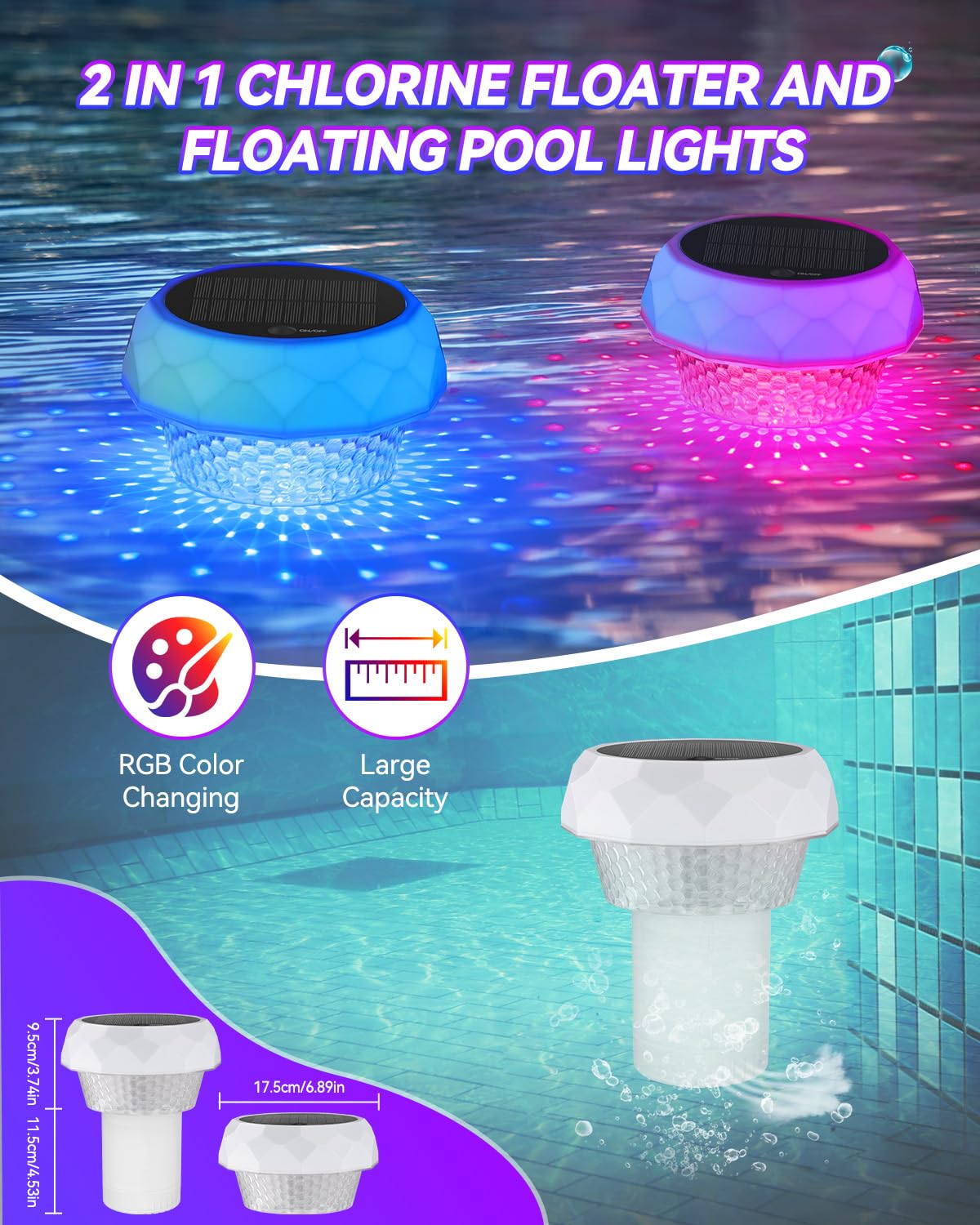 DoXtreme Solarbetriebene schwimmende Desinfektionsleuchte (1) Solar Poolbeleuchtung IP68 Pool Licht 8 Farbwechsel 42 Beleuchtungsmodi Teichbeleuchtung Poolbeleuchtung Solar für Schwimmbad, Party 4
