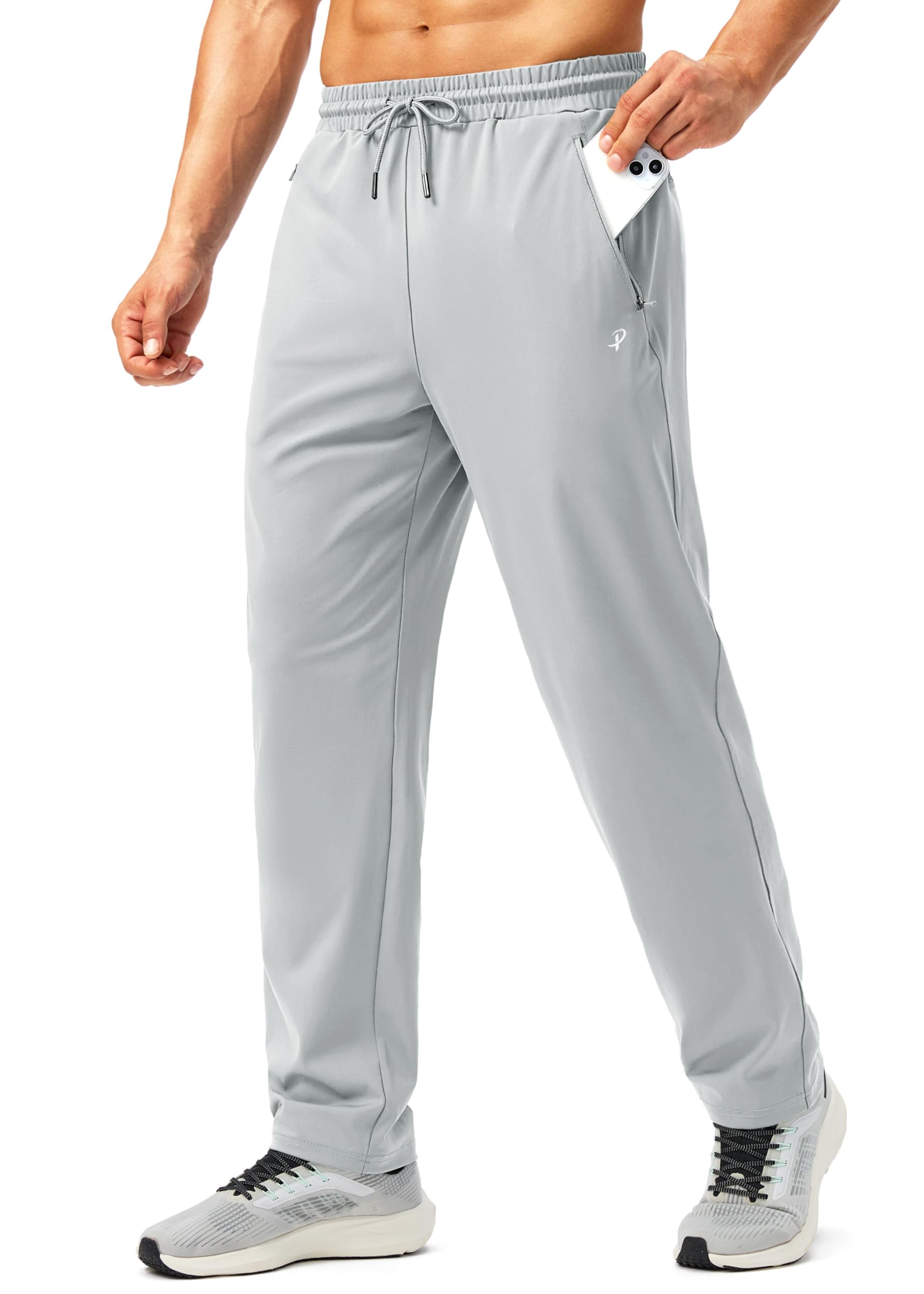 Photo 1 of Pudolla Men's Athletic Pants with Zipper Pockets Stretch Workout Sweatpants Lightweight Running Joggers for Men(Grey X-Large)