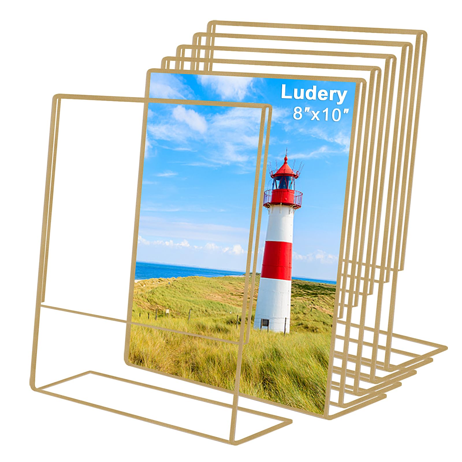 Photo 1 of Ludery 8x10 Gold Picture Frames, Clear Frameless Picture Frames, 6 Pack Acrylic Self Standing Photo Frames for Wedding Table Numbers, Restaurant Signs, Photos and Art Display