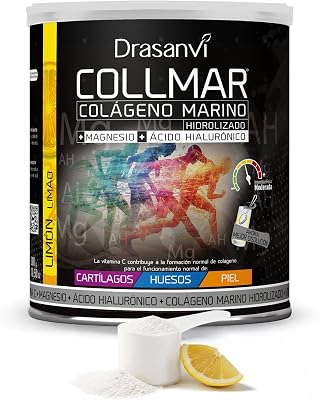 COLLMAR Colágeno Marino Hidrolizado con Ácido Hialurónico, Magnesio, Vitamina C | para Cartílagos, Huesos y Piel |Alta Dosis 9.717 mg/dia |300g de Polvo=28 Días | Sabor Limón