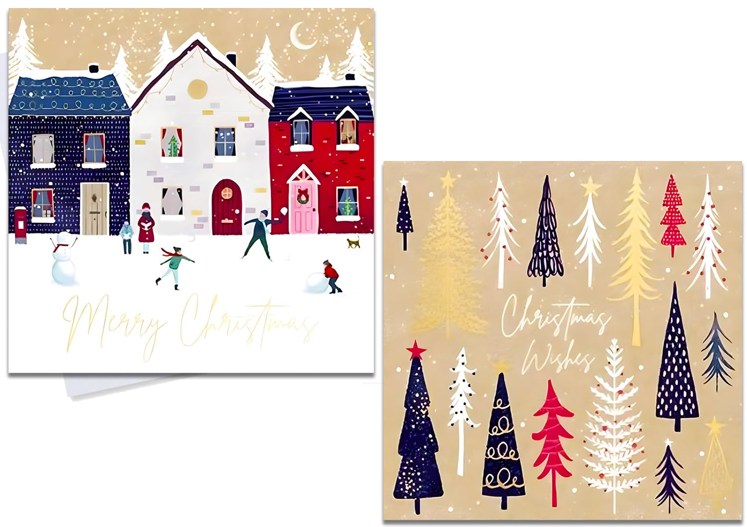 Multipack 60 Cards in 2 Traditional Designs & Envelopes Elegant Design Traditional Christmas Wishes Village Christmas Cards Assorted Festive Theme