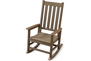 ACUEL Rocking Chair Outdoor, HDPE Oversized Patio Rocking Chairs, Weather Resistant, 350lbs Heavy Duty Porch Rocker with High Back for Backyard, Fire Pit, Garden and Indoor (Light Brown)