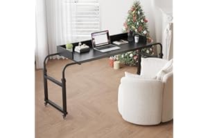 Furist Overbed Table with 360° Wheels, Queen Size Mobile Bed Desk, Recliner Table Over Bed Table Adjustable Height and Length Overbed Table with Heavy Duty Metal Leg for Hospital and Home use