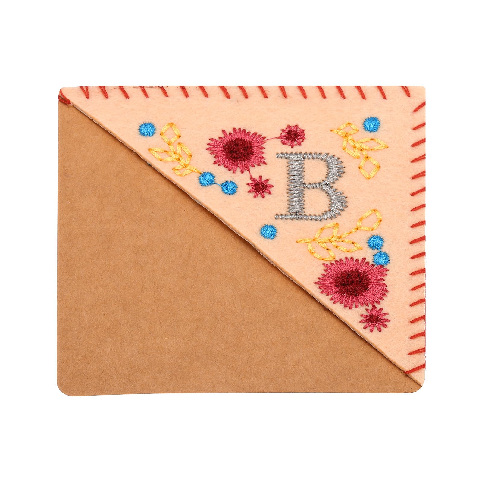 PATIKIL Personalized Embroidered Corner Bookmark, Cute Flower Felt Stitched Triangle Handmade Book Page Mark for Women Men Book Lover Teacher, Pink, Letter B