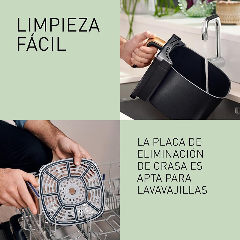 NF-CC600AXE Freidora De Aire con Ventana, 6 L, 80-200°C, Temporizador Digital y LCD, Vapor Suave, 11 Preajustes, Fácil De Limpiar, Mango Negro/Azul Oscuro y Dorada Rosado