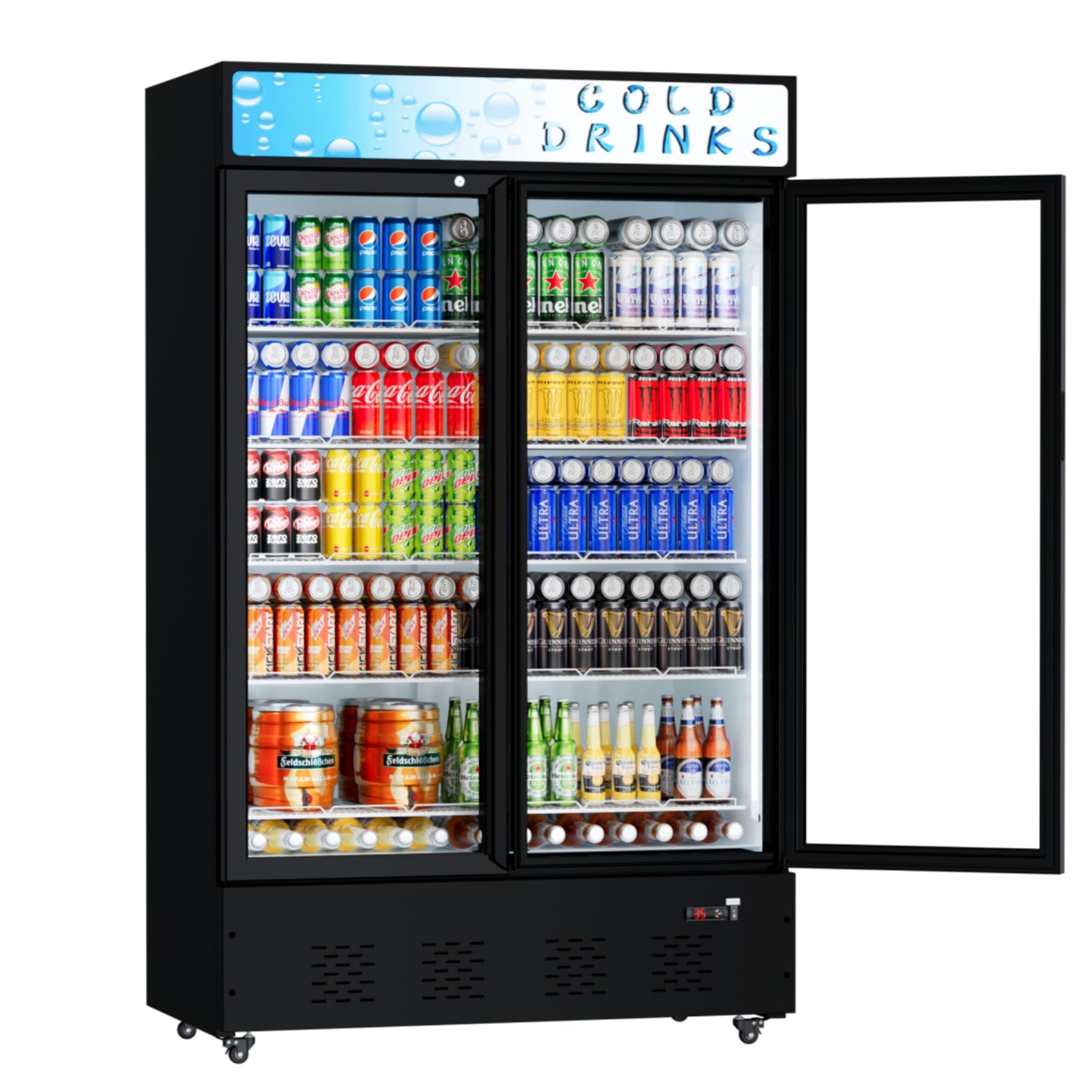Photo 1 of FreezLabs Commercial Glass Door Display Refrigerator 40 Cu.ft Cooler Commercial Display Beverage Refrigerators with LED Light and 10 Shelves for Cafe Restaurant Store Bar
