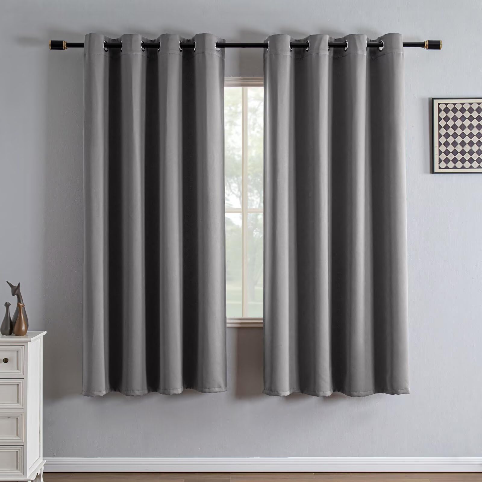 IGEMAEVE Light Grey Blackout Curtains 72 Inch Length 2 Panels Set, Black Out Curtains for Bedroom 72 Inch Long, Grommet Energy Saving Room Darkening Drapes for Living Room Window(W35 x L72) Image