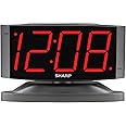 SHARP Home LED Digital Alarm Clock – Swivel Base - Outlet Powered, Simple Operation, Alarm, Snooze, Brightness Dimmer, Big Red Digit Display, Gun Metal Grey Case