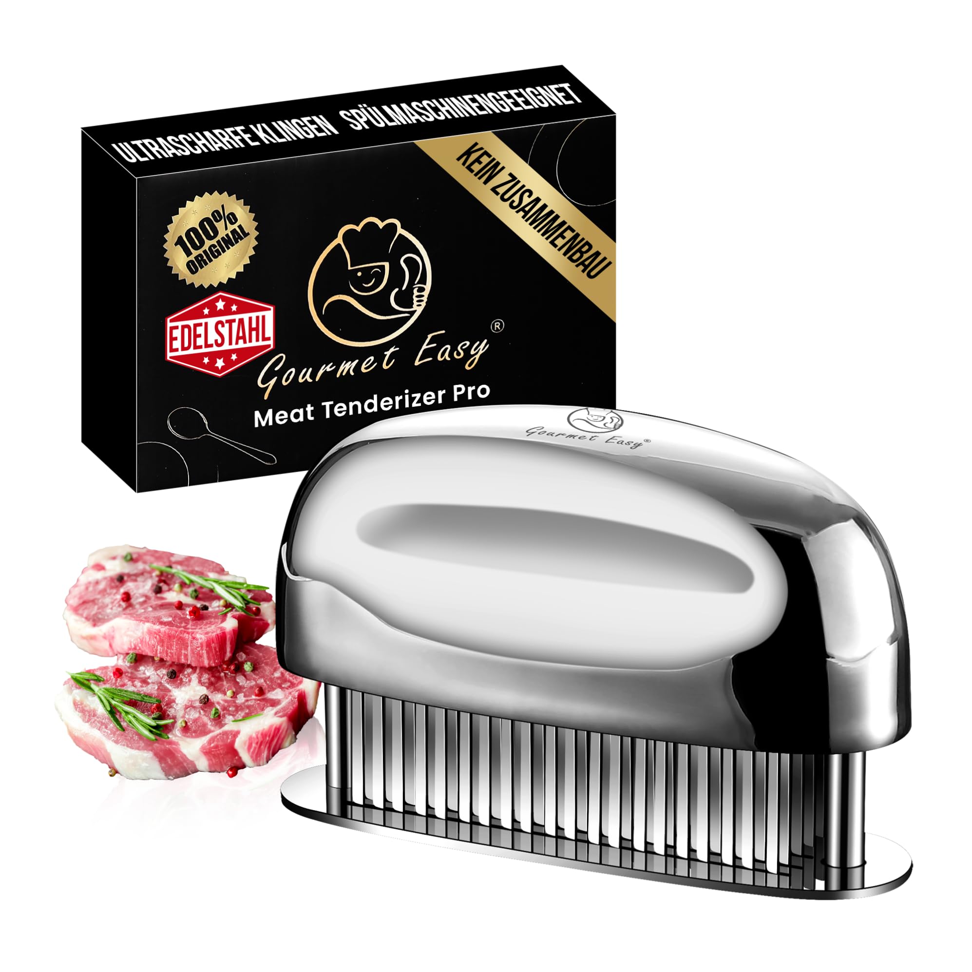 Meat Tenderizer Tool - Hand Held Blade Tenderizer for Meat - Ultra Sharp Needle Blades 100% Stainless Steel - Heavy Duty Kitchen Gadgets - Cooking Gadgets for Tenderizing Chicken, Steak, Veal, BBQ