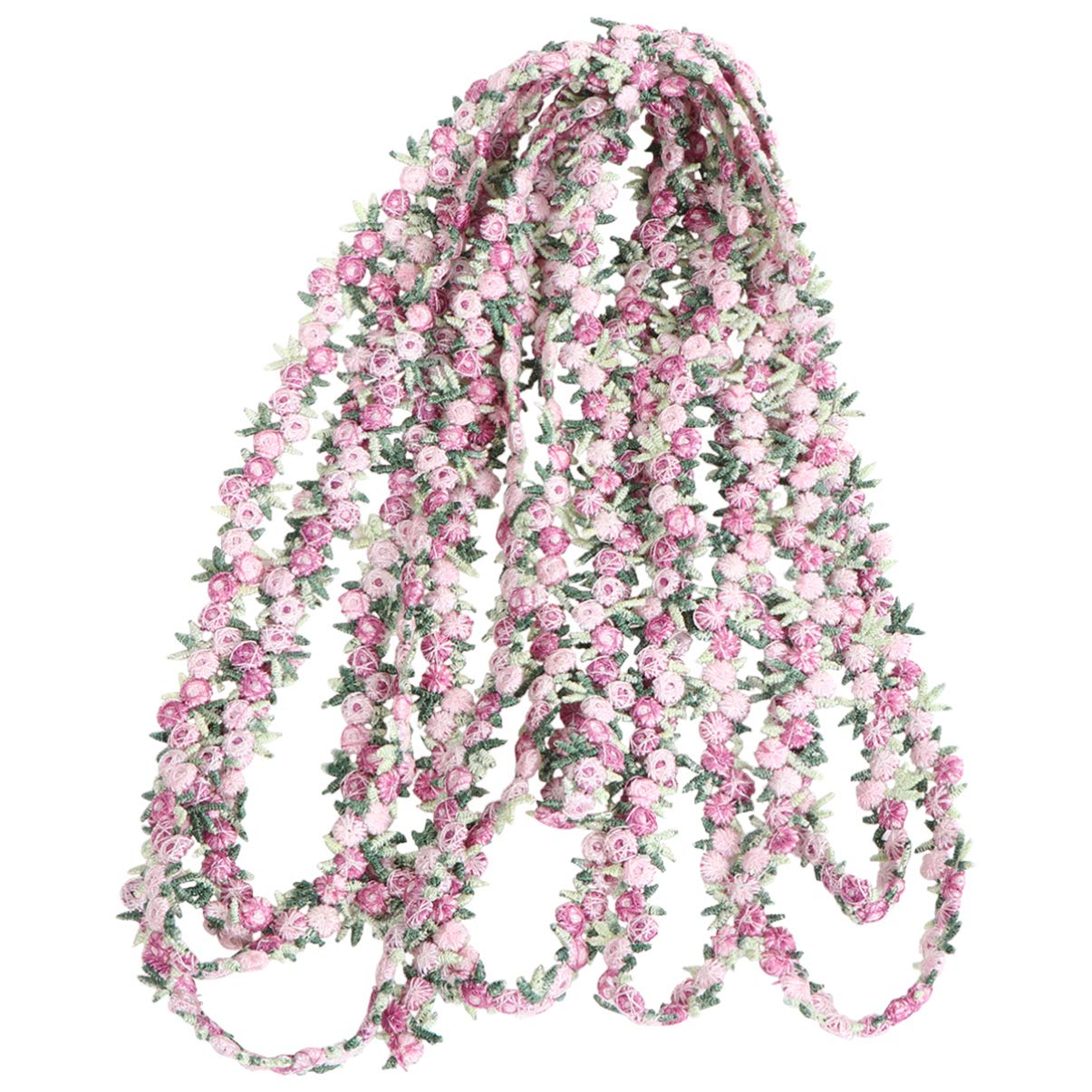 4.5m Floral Lace Trim Rose Lace Trim Hair Decoration Floral Ribbon DIY Wedding Appliques for Sewing Craft(Pink)