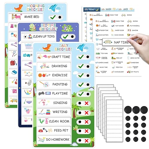 3 in 1 Bedtime/Morning/Daily Routine Chart for Kids, Magnetic Chore ...