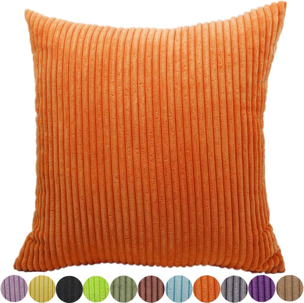 FEILEAH Striped Corduroy Soft Decorative Square Throw Pillow Cover Cushion Covers Pillowcase Home Decor for Sofa Chair Couch/Bedroom Decorative Pillowcases 1 Piece Orange 26x26inch/65X65CM