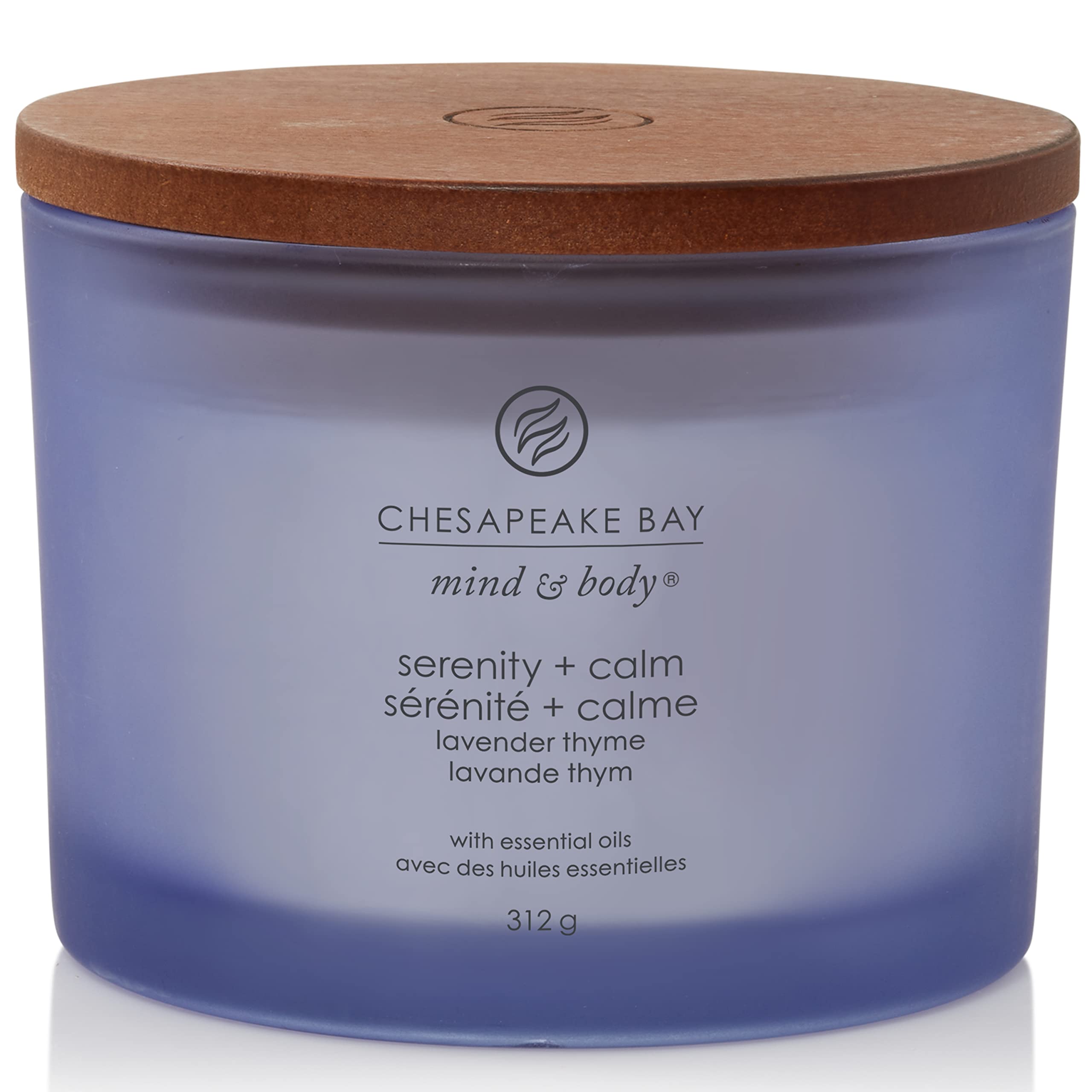 Chesapeake Bay Scented Candle | Serenity + Calm (Lavender Thyme) 3 Wick Tumbler Aromatherapy Candle | Burn Time: Up to 24 Hours | Mind & Body Collection