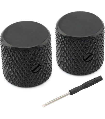 Musiclily Pro 1/4 Stalen Universele Fijn Knurled Push-on Knop Dome Knobs met Set Screw en Indicator Punt voor Elektrische Gitaar of Basgitaar, Zwart (Set van 2