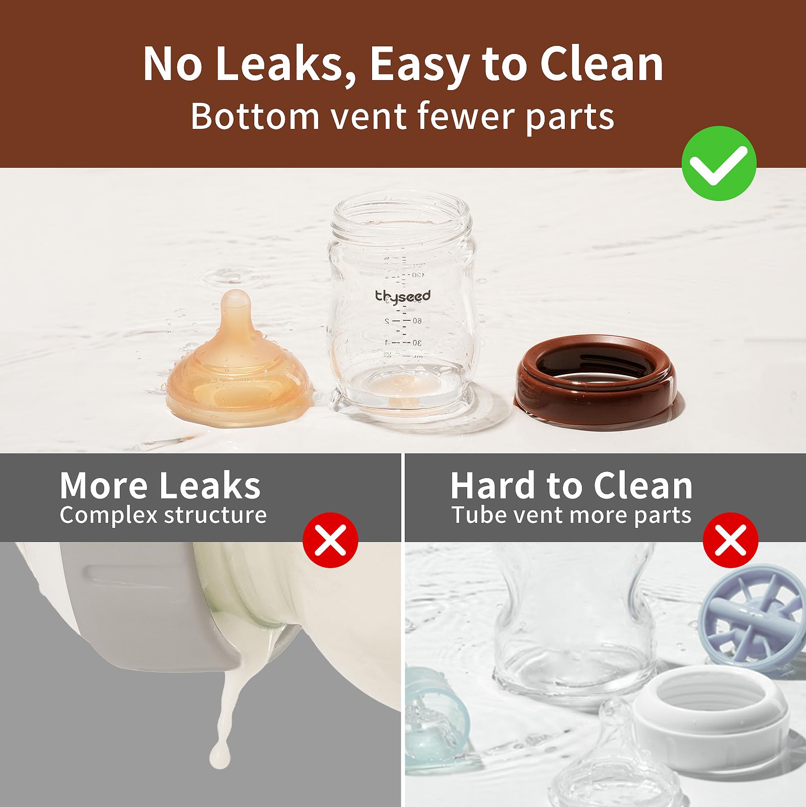 Thyseed Glass Natural Anti-Colic Baby Bottles | Newborn Breast Like Nursing Bottle for Breastfed Babies with Nipple(0-1 Months),5oz,1pack