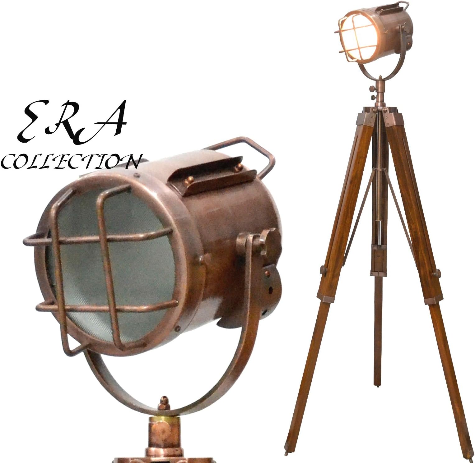 Designer Nautical SPOT Light-Tripod Floor LAMP-Vintage Copper Antique Finish