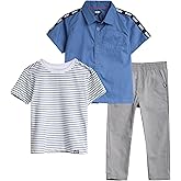 DKNY Toddler Boys Pants Set - 3 Piece Boys Button Down Shirt, Crew Neck Short Sleeve T Shirt, and Denim Jeans