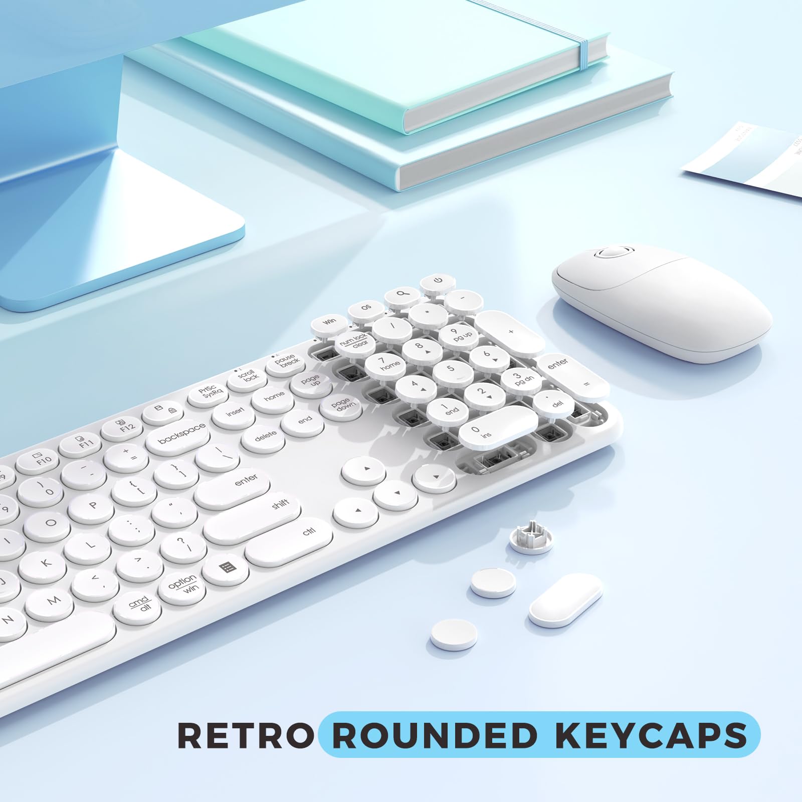 seenda Wireless Keyboard and Mouse, USB & Type C 2-in-1 Receiver, SK73-3 Full Size White Wireless Keyboard Mouse Combo, Compatible for Windows, MacBook Pro/Air, Laptop, Desktop, PC - White