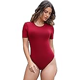 LUSMAY Women's Stretchy Ribbed Piece Bodysuit Short Sleeve Casual Slim Fit Body Suits