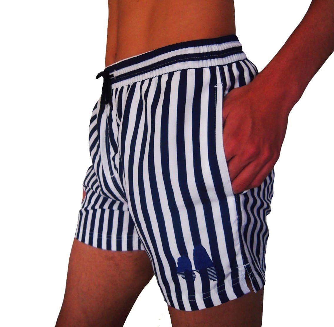 Men's Swim Shorts Stripe Print Color Navy Blue/White, Stripes Design
