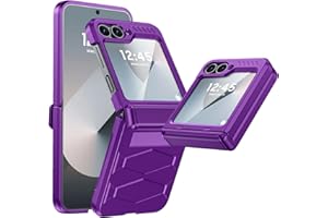 Vizvera for Samsung Galaxy Z Flip 6 Case with Hinge Protection, Flip z 6 Case Built-in Screen Protector Shockproof All-Inclusive Rugged Phone Cover Wireless Charging for Z Flip 6 5G (2024)-Purple