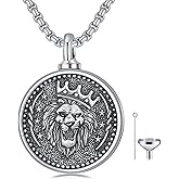 MEIDERBO Urn Necklaces for Ashes S925 Sterling Silver Lion/Bullet/Compass Ashes Necklace with Funnel Filler Kit Cremation Jewelry for Men Human
