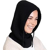 Brook + Bay Knitted Hooded Scarf - Knit Balaclava Hood Scarf for Women Winter - Stylish Hooded Hat, Neck Warmer Black