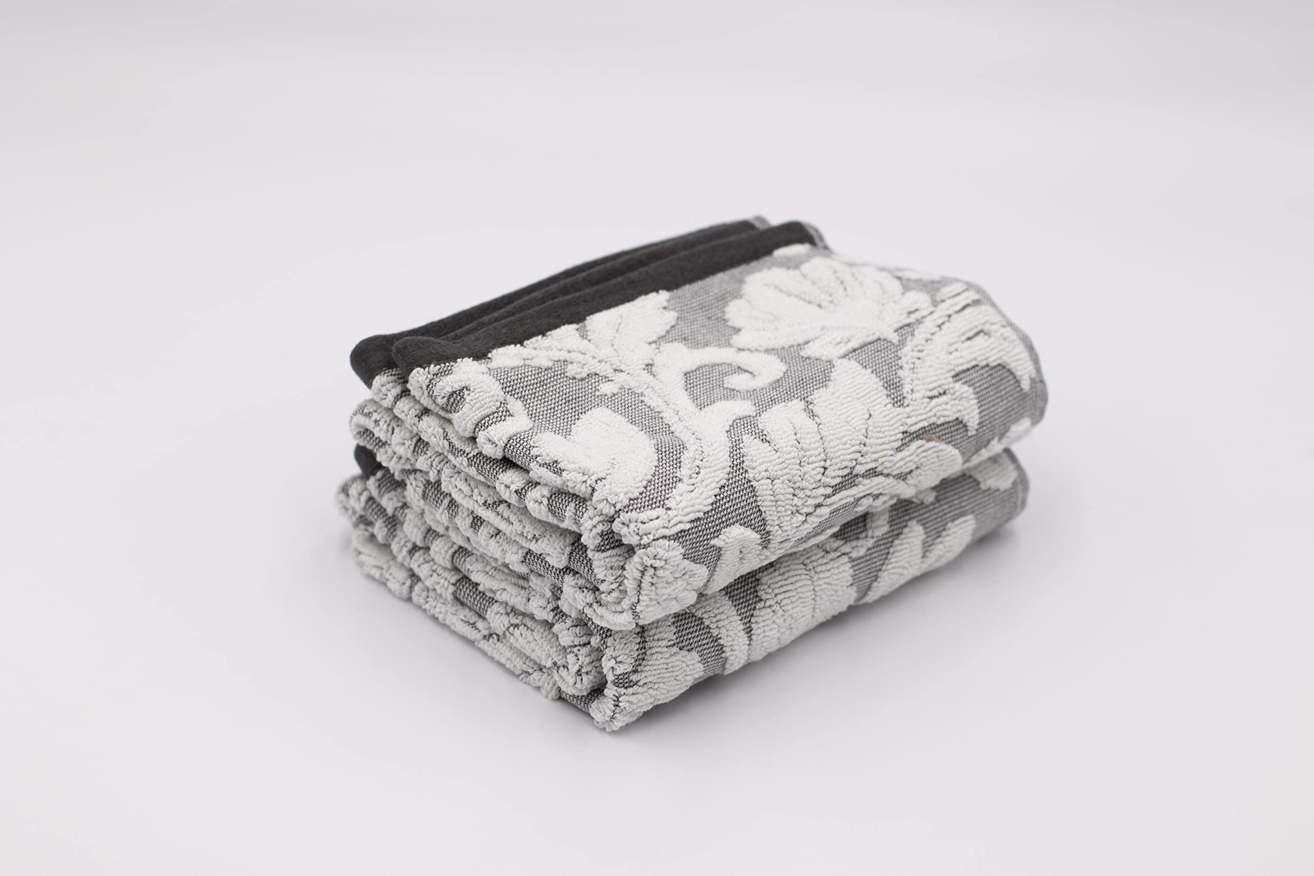 Lex's Linens Pack of 2 Jacquard Floral Guest Towels (Grey)