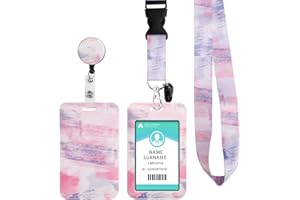 HINSLY ID Badge Holder with Lanyard, Retractable Badge Holders Reels with Lanyards Adjustable, for Women Kids Teacher Nurses Doctor Student