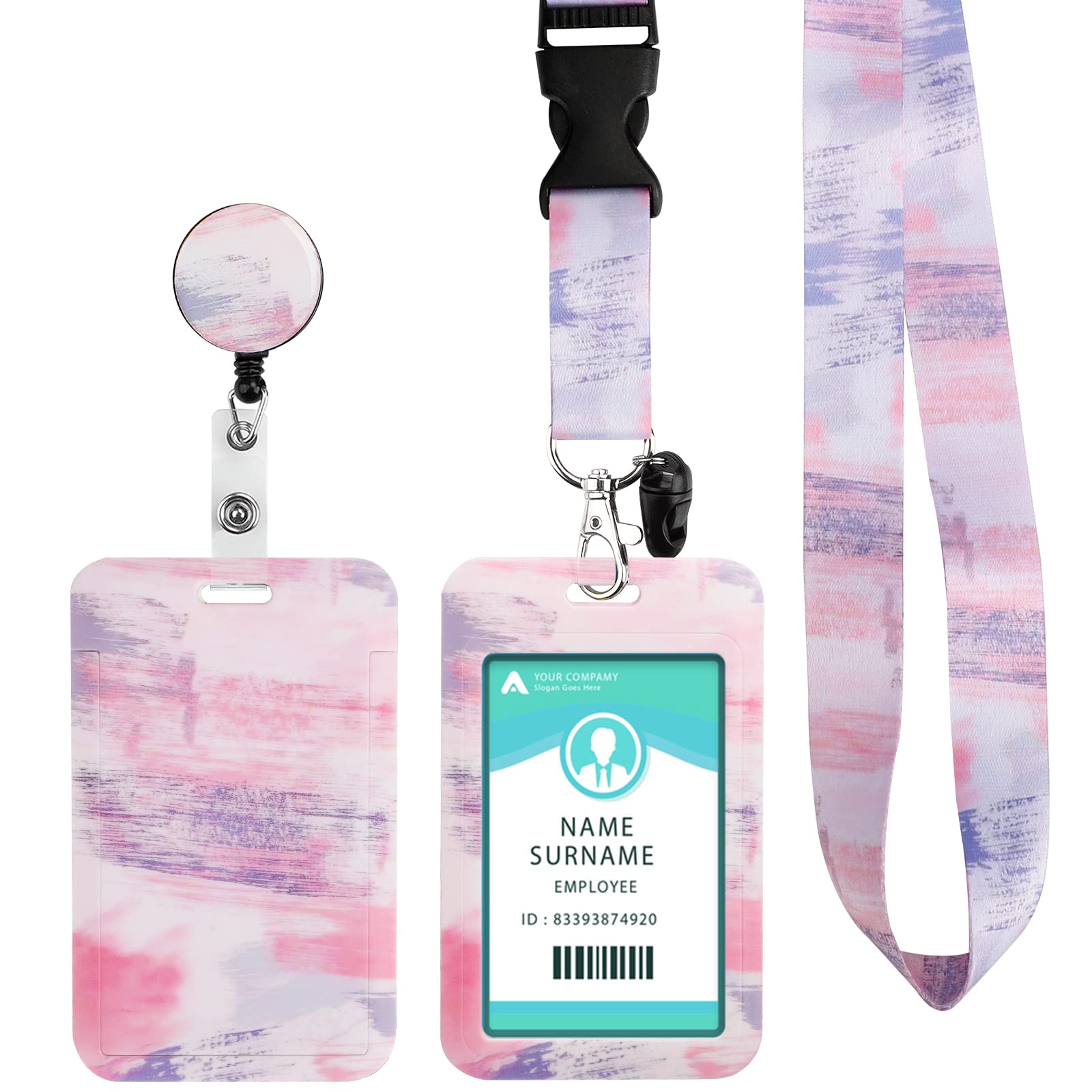 Lanyard with Card Holder, Adjustable Retractable Lanyards ID Badge Holder, for ID Card, Office, School(Pink Purple) โ image 1