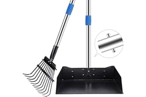 QiMH Upgraded Dog Pooper Scooper Extra Large, Adjustable Long Handle Stainless Metal Pet Poop Tray and Rake Set for Large Medium Small Dogs, Dog Waste Removal Bin Rake, Great for Grass, Street, Gravel