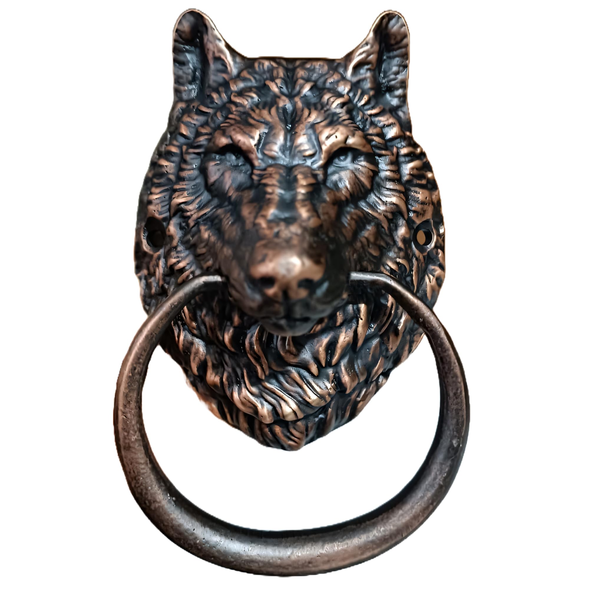 Wolf Head Door Knocker,6.3 inches Tall,Solid Brass,Wolf Front Door Ornament(Antique Copper)