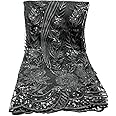 Old DIrd African Lace Fabric 5 Yards Lace French Fabric Embroidered and Sequins Lace Fabric for Wedding,Black 1