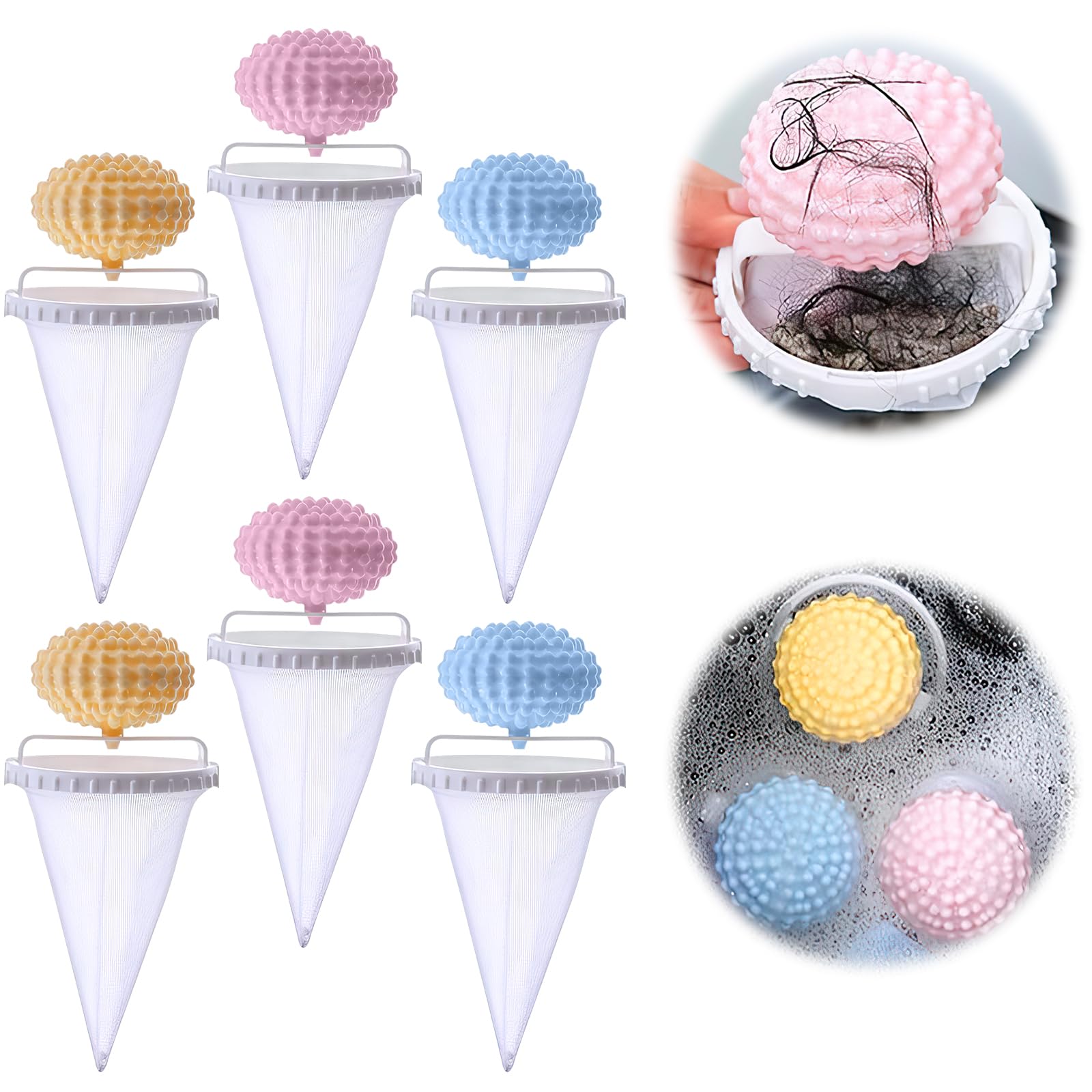 Photo 1 of Omaky Floating Hair Filtering Mesh Removal with Silicone Sticky Ball, Upgraded Lint Catcher for Washing Machine,Reusable Pet Hair Catcher Mesh Bag for Home Cloth Cleaning (6pcs)