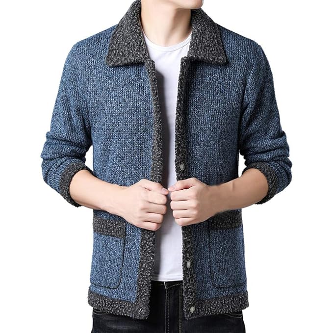 Fanybin Men S Plush Button Outwear Autumn Winter Lapel Casual Lamb