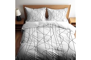 Bedding Duvet Cover Set Toddler Size, Bedding Set Kids Teens, Black Lines Abstract Print Comforter Cover Set, 1 Quilt Cover 1