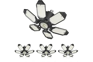 Adiding LED Garage Light 4 Pack Bright 40000 Lumen LED Workshop Basement Ceiling Lighting Fixture fit for E26 E27 Bulb Socket with Adjustable Spotlight, 6 Deformable Panels for Workspace Attic Cellar