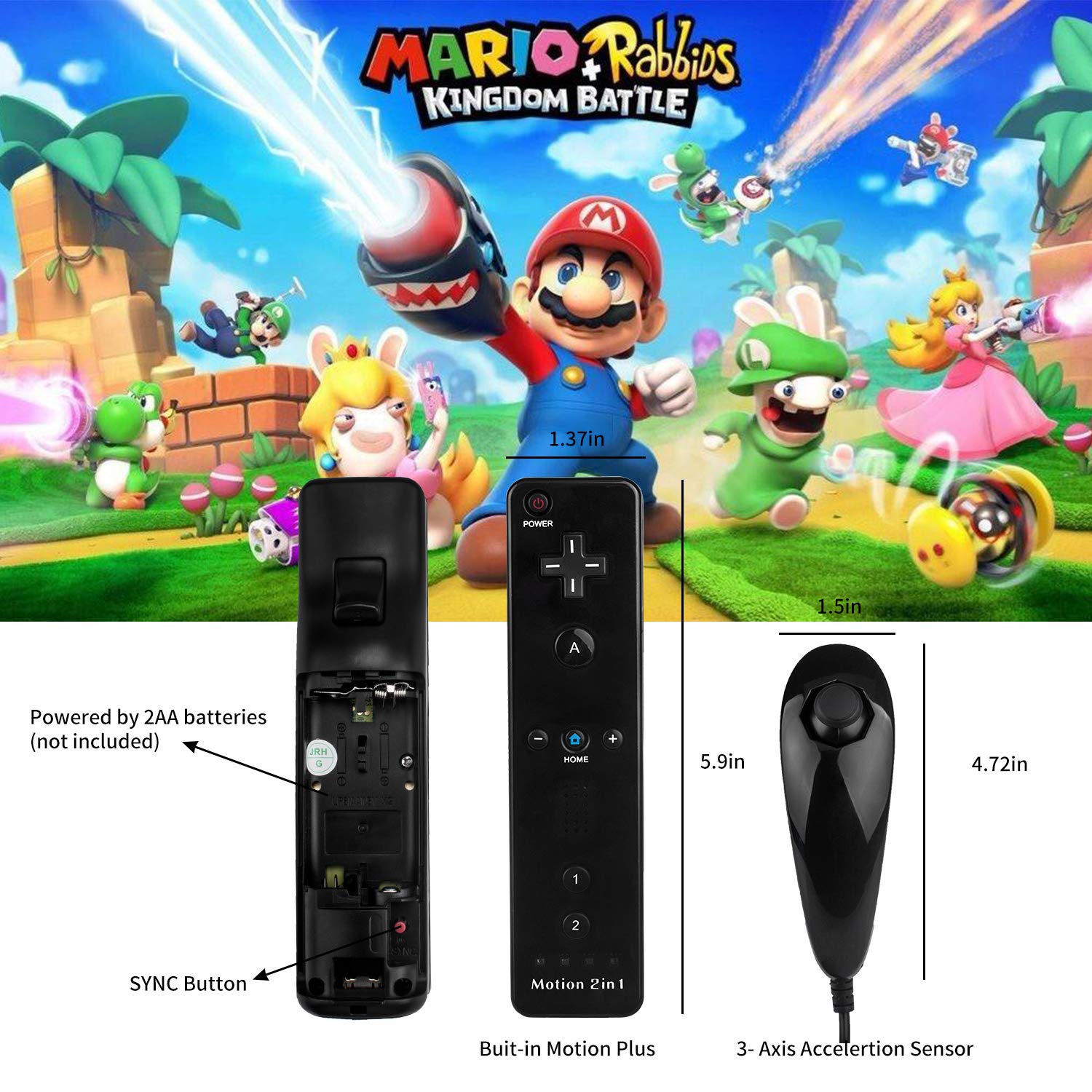 Motion Plus Wii Controllers 2Packs with Nunchucks, Wii Remote Controllers Compatible for wii and Wii U with Built in Motion Plus
