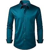 Alimens & Gentle Men's Dress Shirt Regular Fit Stretch Stain Shield Long Sleeve Solid Business Wedding Button Down Shirts